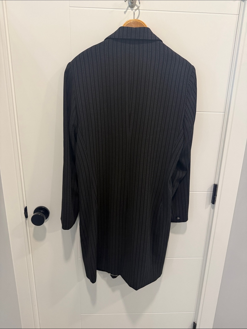 Black Pinstripe Long Blazer Coat - Picture 5 of 7